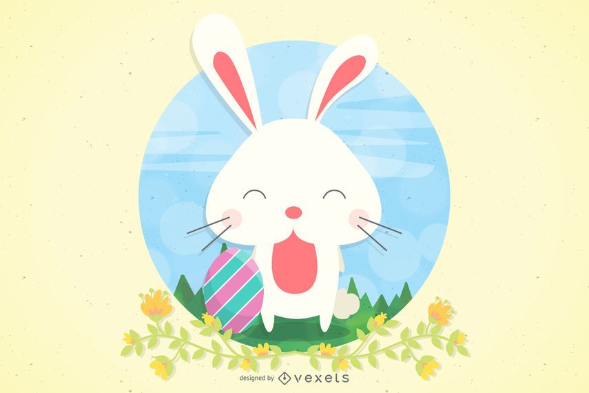 Bunny Easter with Egg & Grasses Bunny Easter with Egg & Grasses
