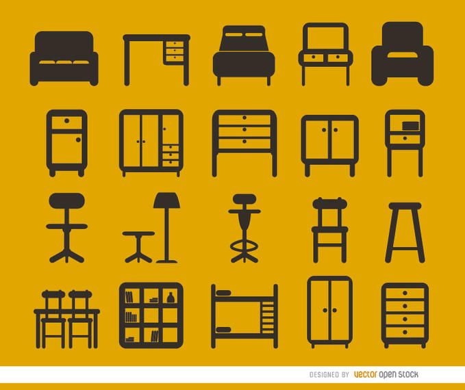 20 Furniture flat icons set 20 Furniture flat icons set