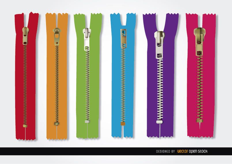 6 Colors Zippers - Vector Download