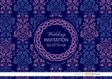 Invitación de boda floral celta azul púrpura