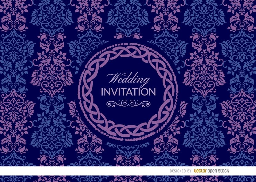 Convite de casamento floral celta azul roxo