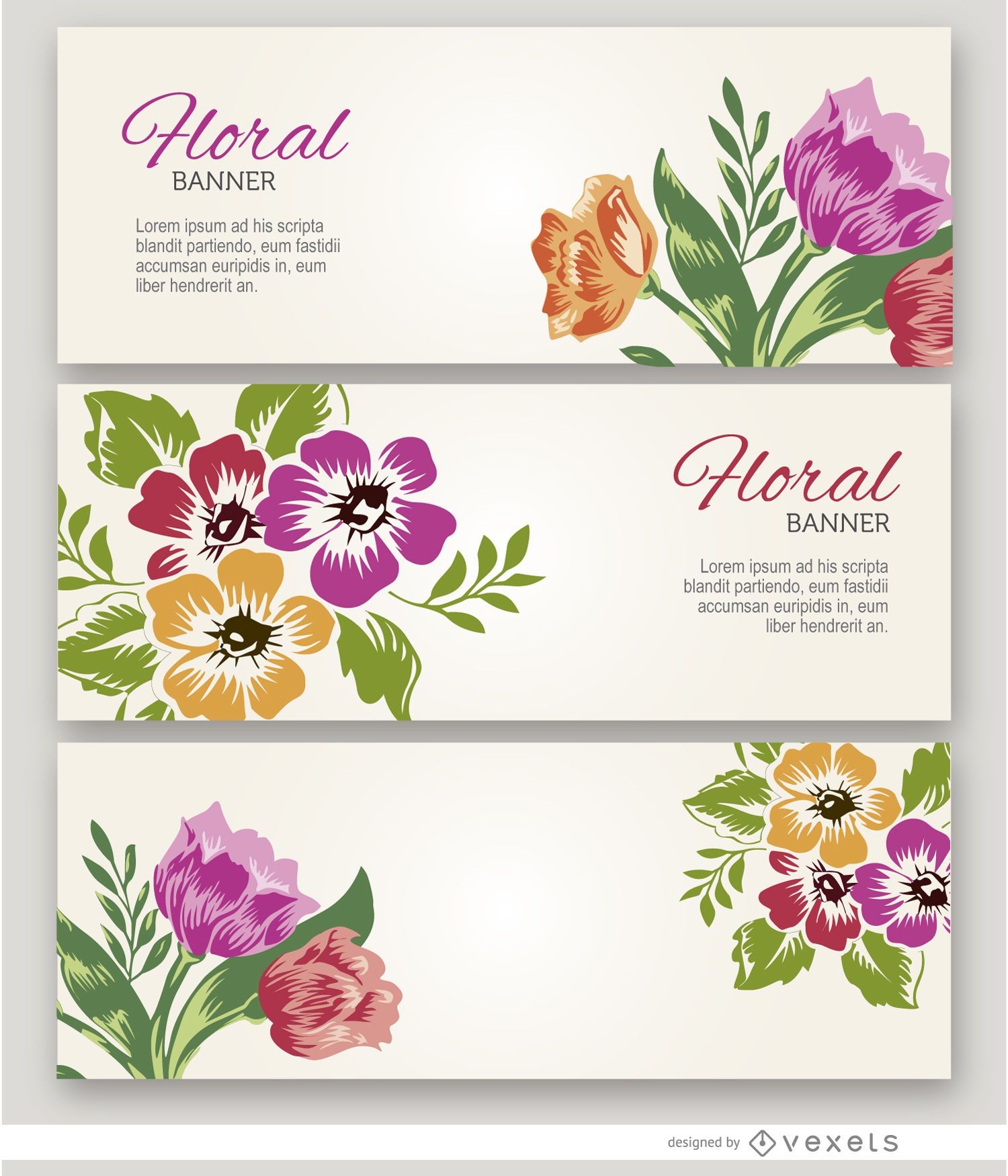3 Painted flowers banners