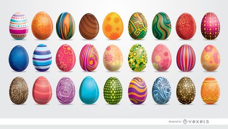 Set de 27 huevos de Pascua pintados