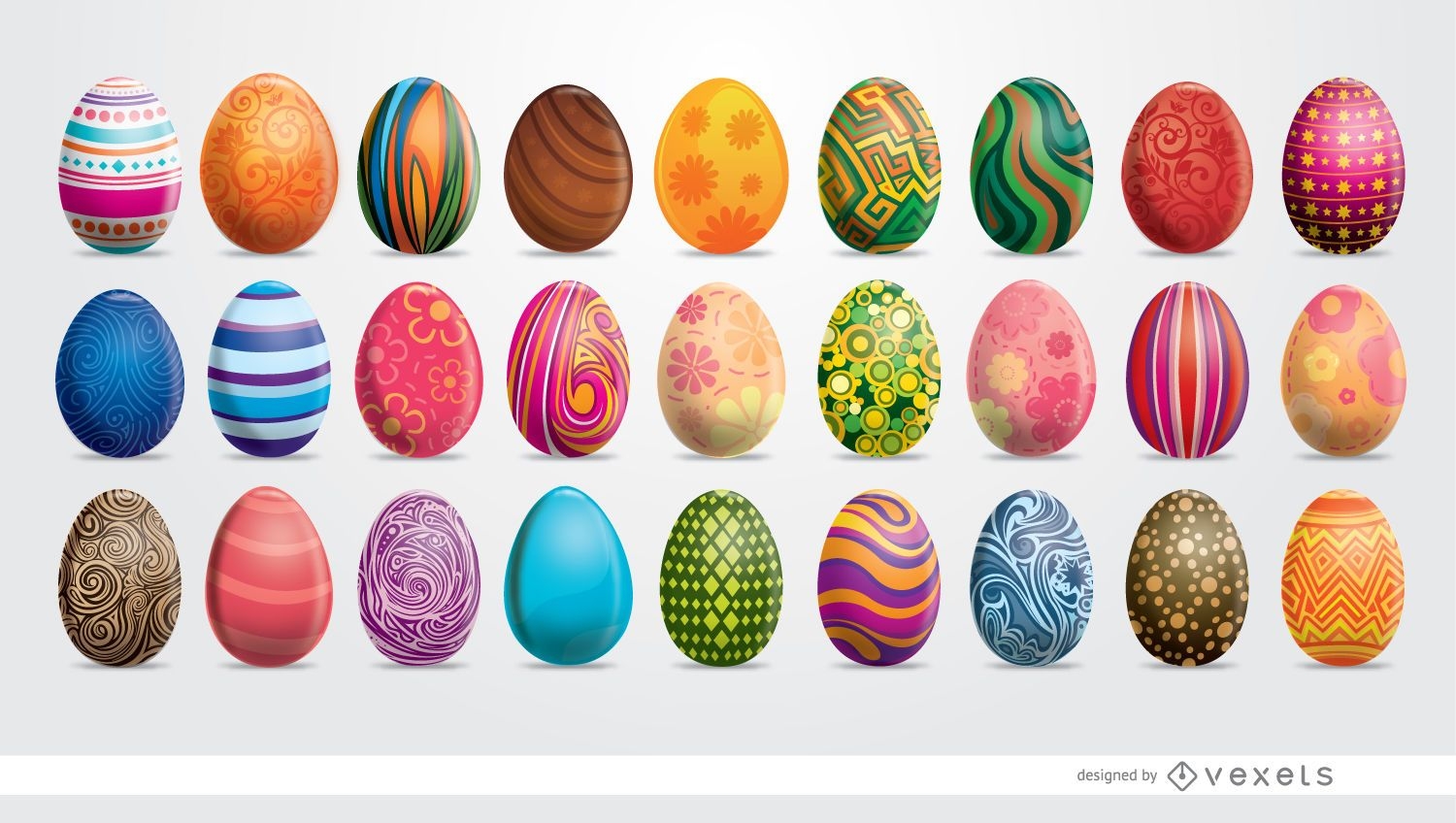 27 painted Easter eggs set