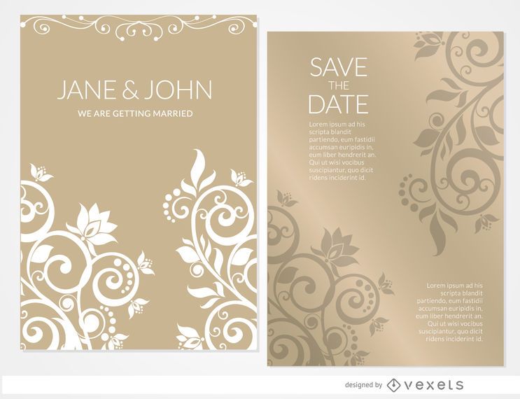 Golden Floral Wedding Invitation Sleeve - Vector Download