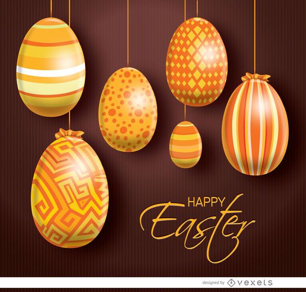 Hanging orange Easter eggs Hanging orange Easter eggs