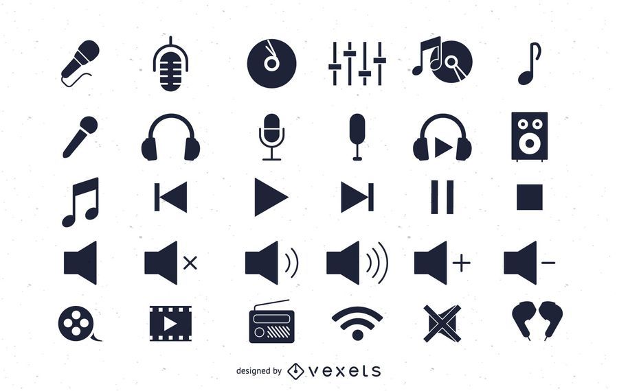 Paquete de iconos de audio plano Paquete de iconos de audio plano