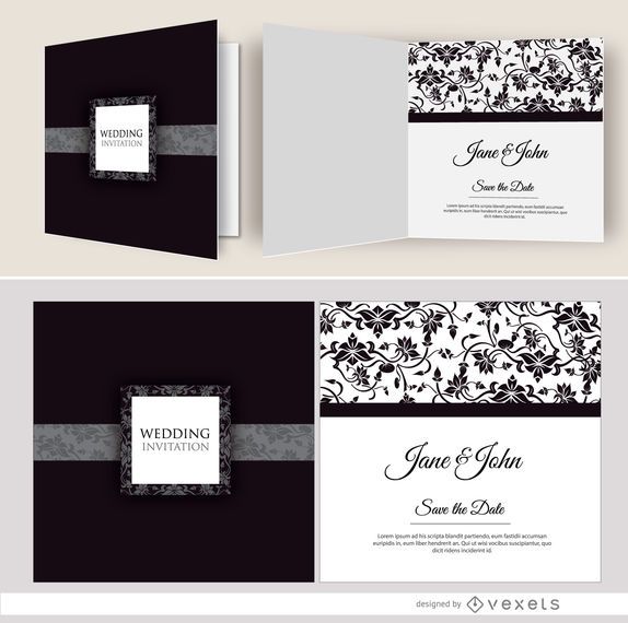 Open black floral wedding invitation Open black floral wedding invitation