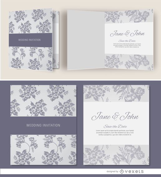 Open gray floral wedding invitation Open gray floral wedding invitation