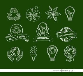 11 ícones ecológicos Doodle