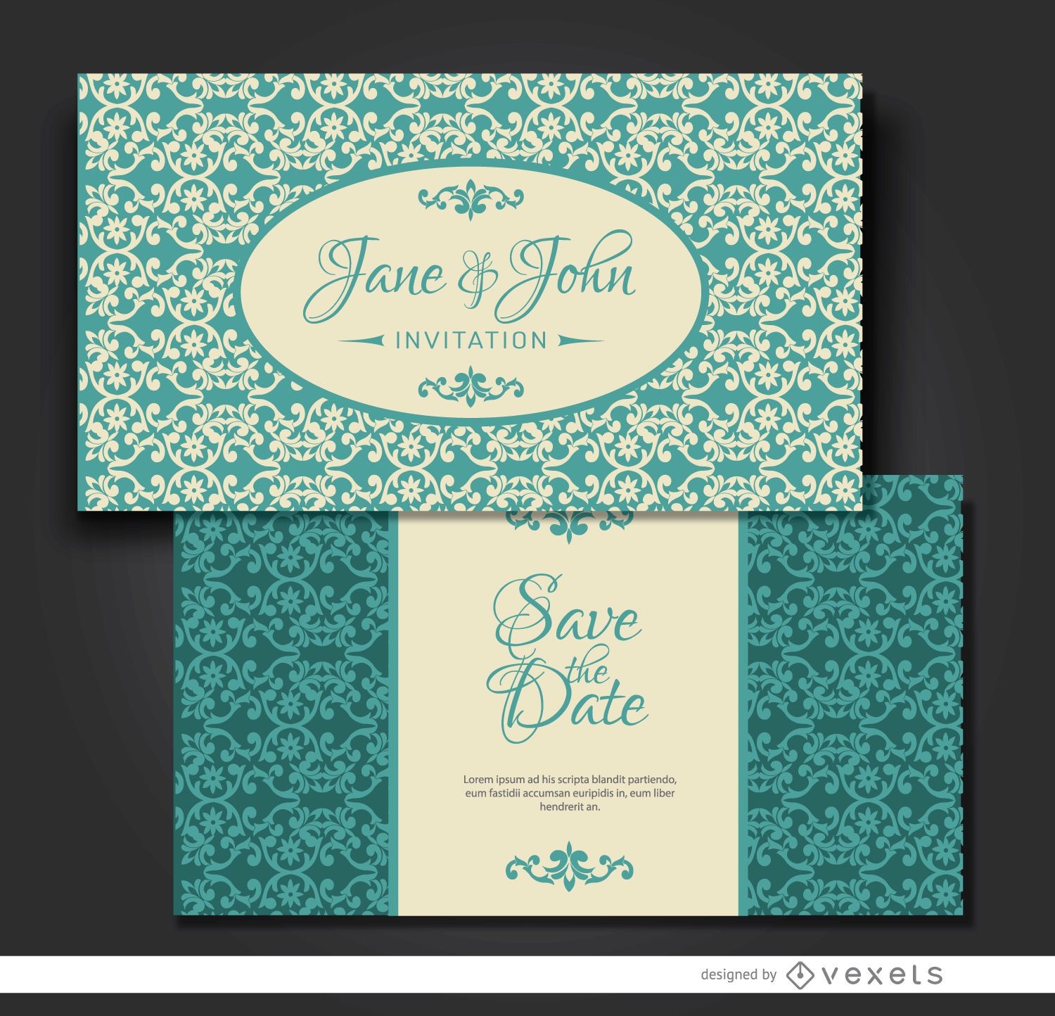 Turquoise floral marriage invitation