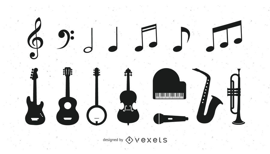 Ícones de instrumento musical preto & branco Ícones de instrumento musical preto & branco