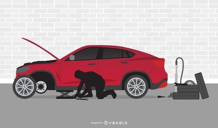Dibujos animados de taller mecánico de automóviles