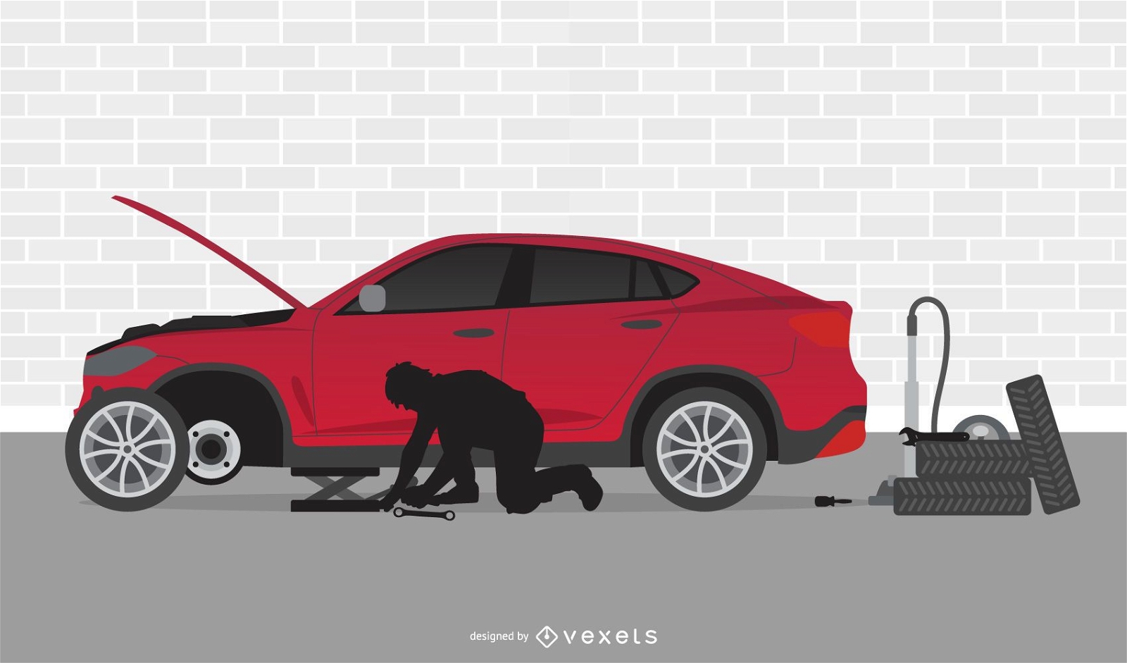 Dibujos animados de taller mecánico de automóviles