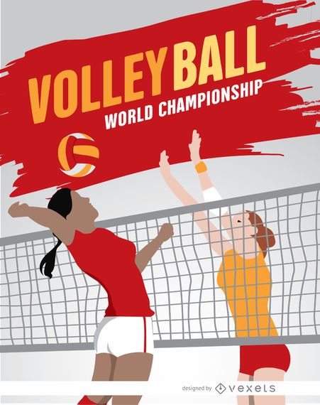 Volleyball Girls Playing Poster Vector Download