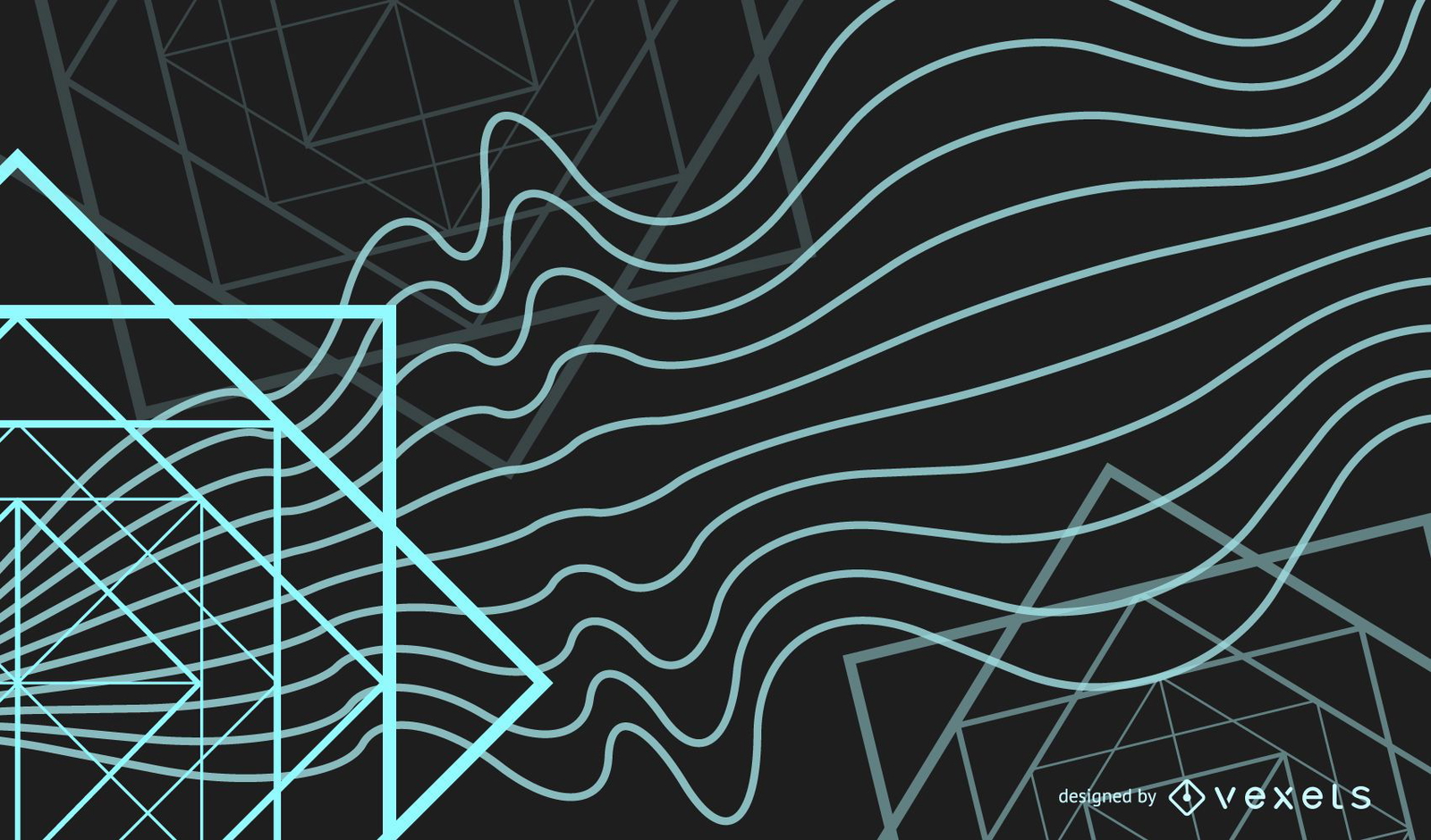 Ondas verticais com cubos de fundo colorido