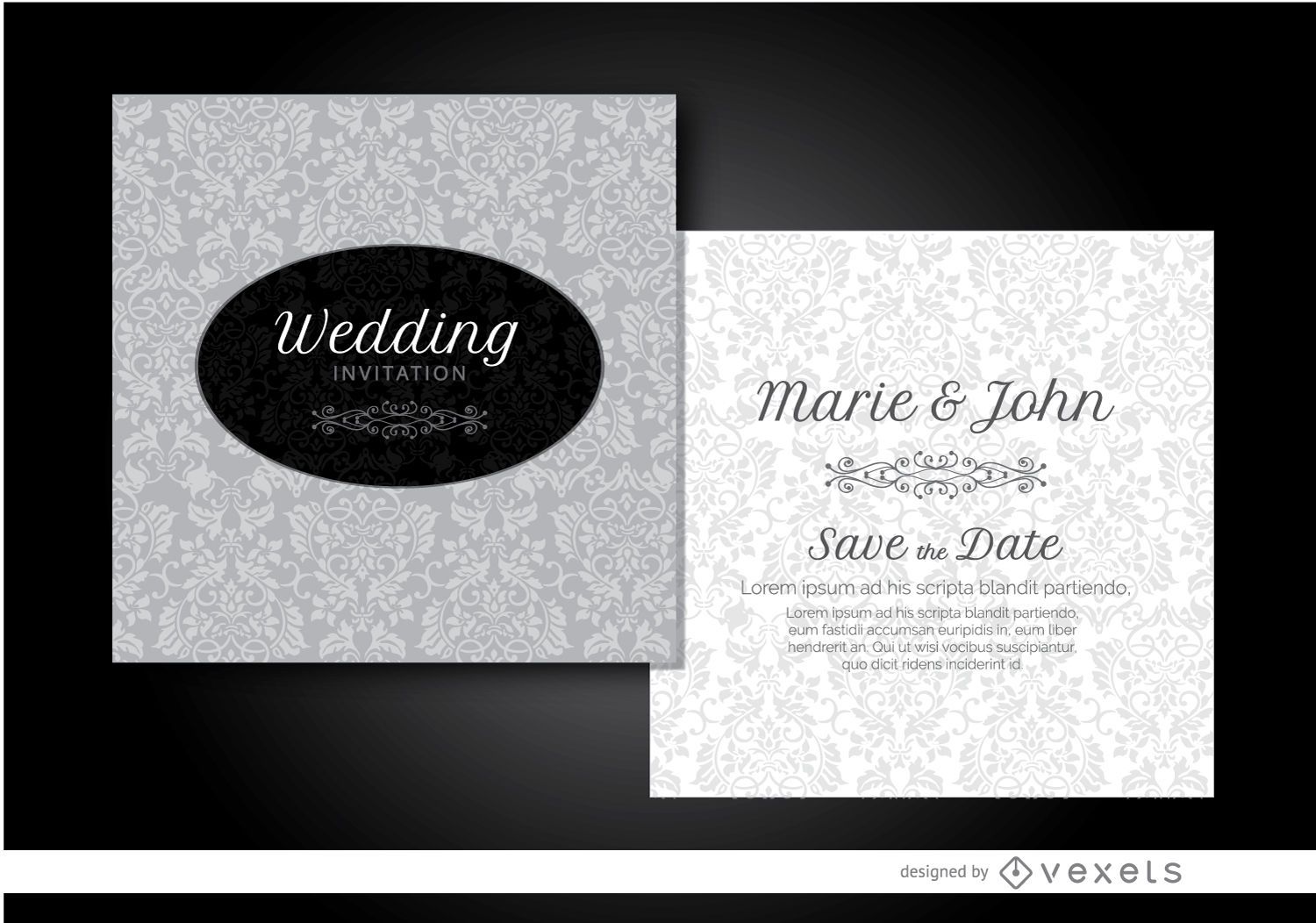 Gray floral wedding invitation