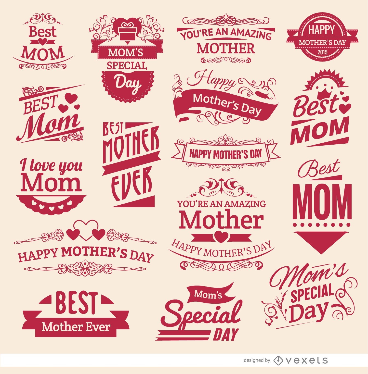 16 emblemas vintage do dia das mães
