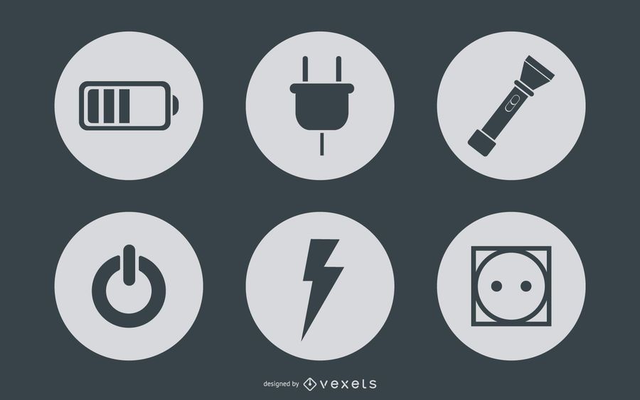 Círculos de iconos de energía y poder simplistas Círculos de iconos de energía y poder simplistas