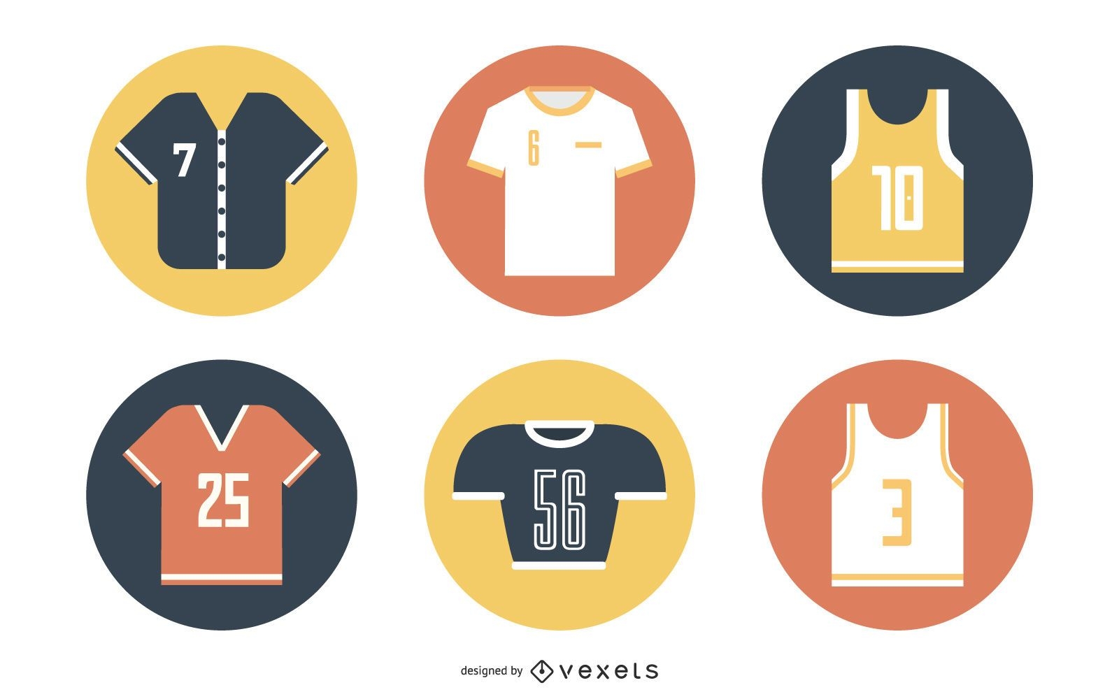 Conjunto de ícones de camisetas e roupas esportivas coloridas