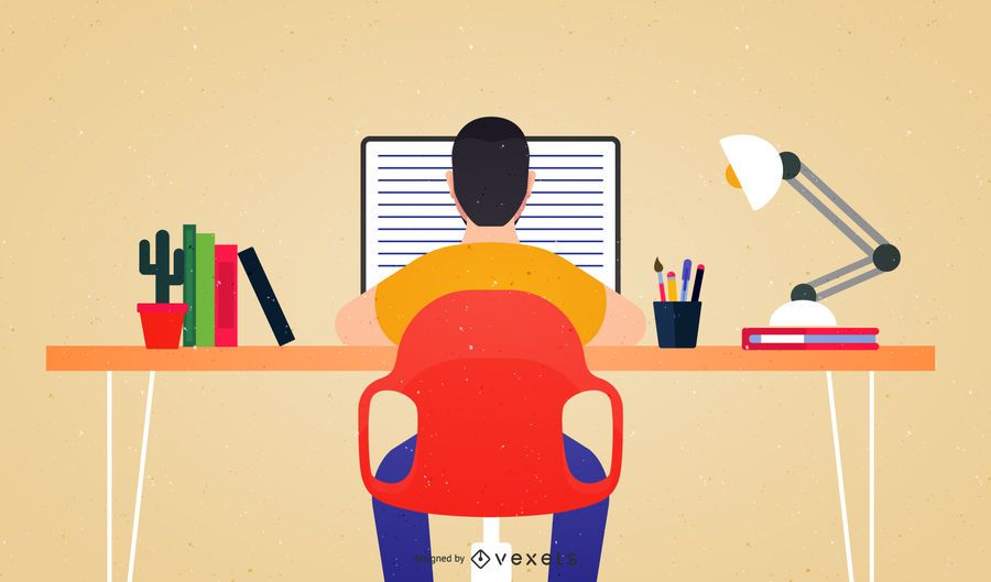 Businessman Cartoon Working on Desk Businessman Cartoon Working on Desk