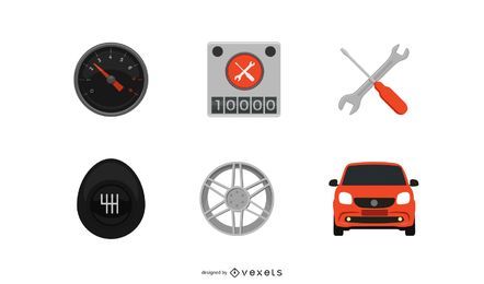Paquete de iconos de coche plano y piezas Paquete de iconos de coche plano y piezas