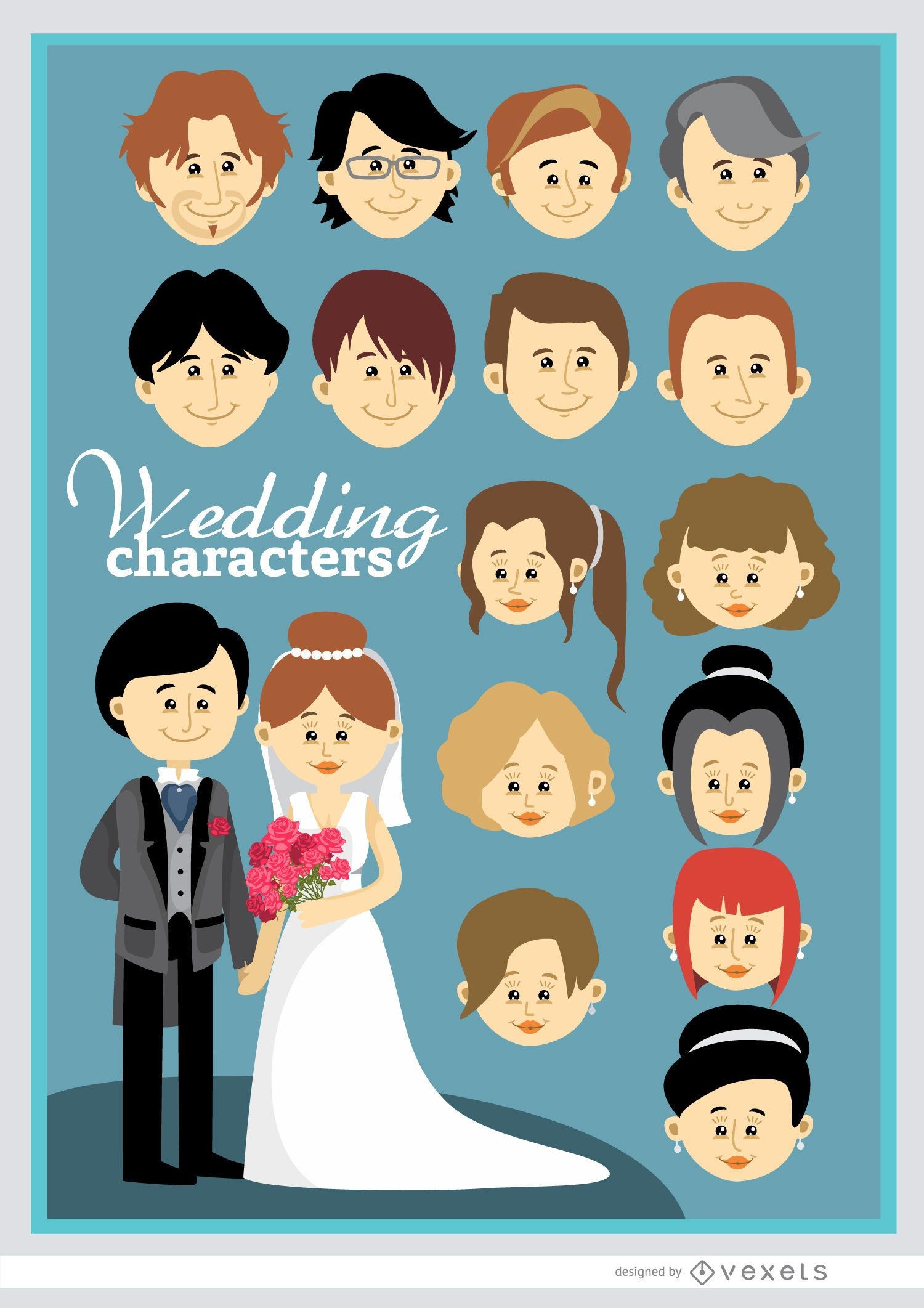 Casal de casamento personalizado desenho animado