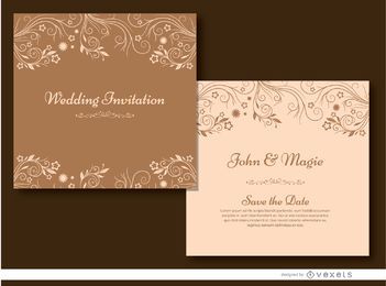 Brown Floral Wedding Invitation Vector Download