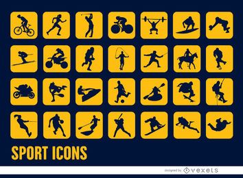 28 Quadratische Symbole für Sport-Silhouetten