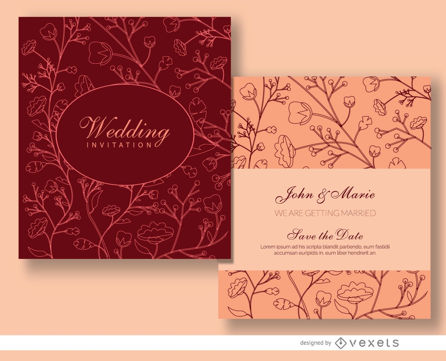 Floral marriage invitation template