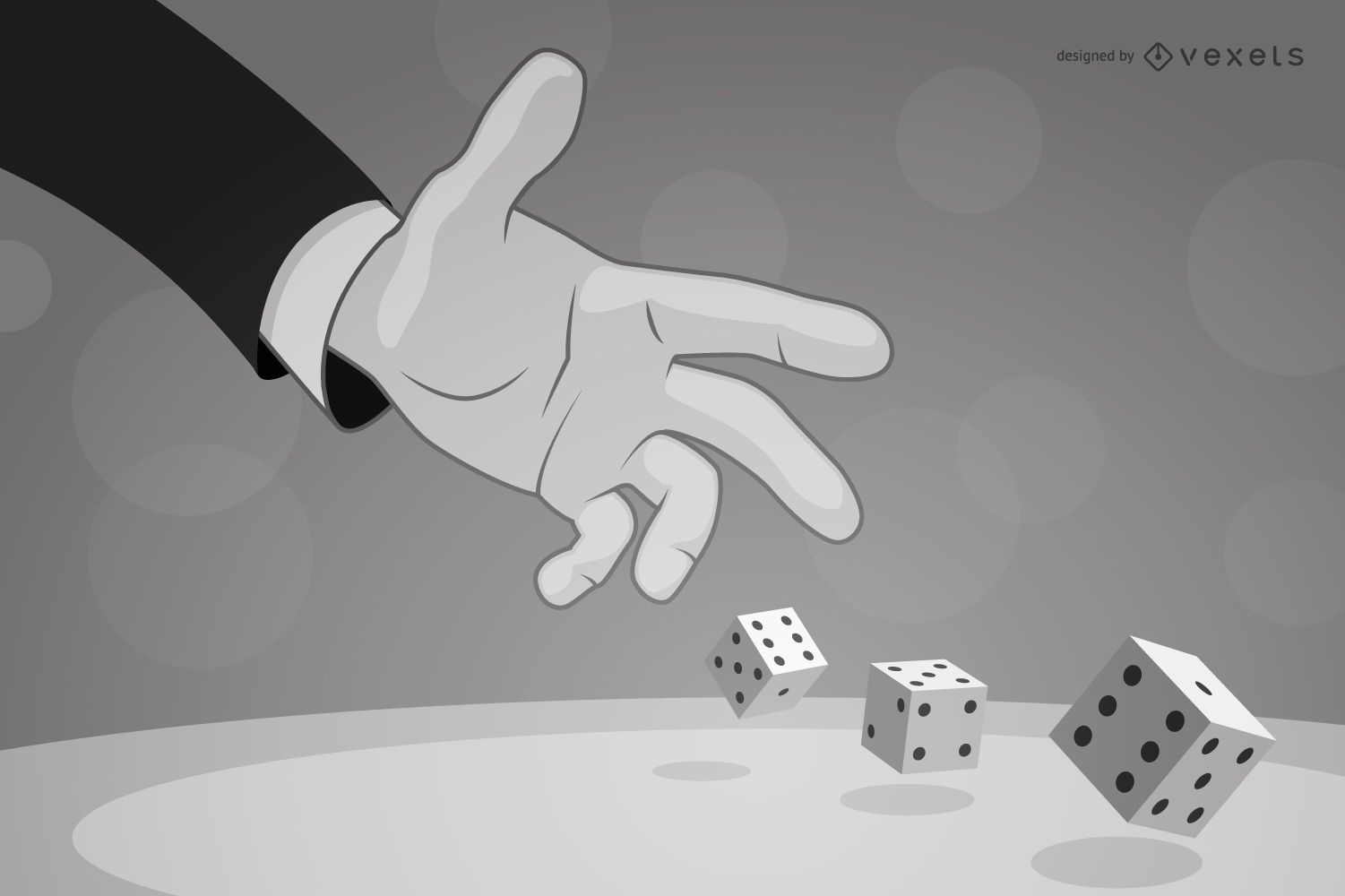 Hand throwing dices in black and white