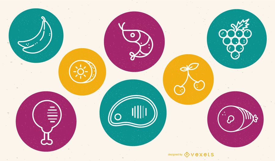 Outlined Food Icon Set Circles Outlined Food Icon Set Circles