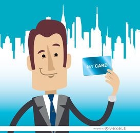Businessman holding card skyline