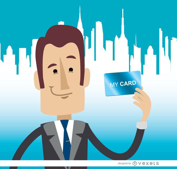 Businessman holding card skyline Businessman holding card skyline