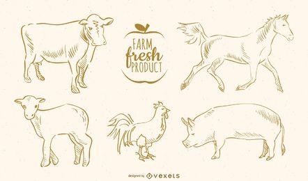 Animales de granja dibujados a mano