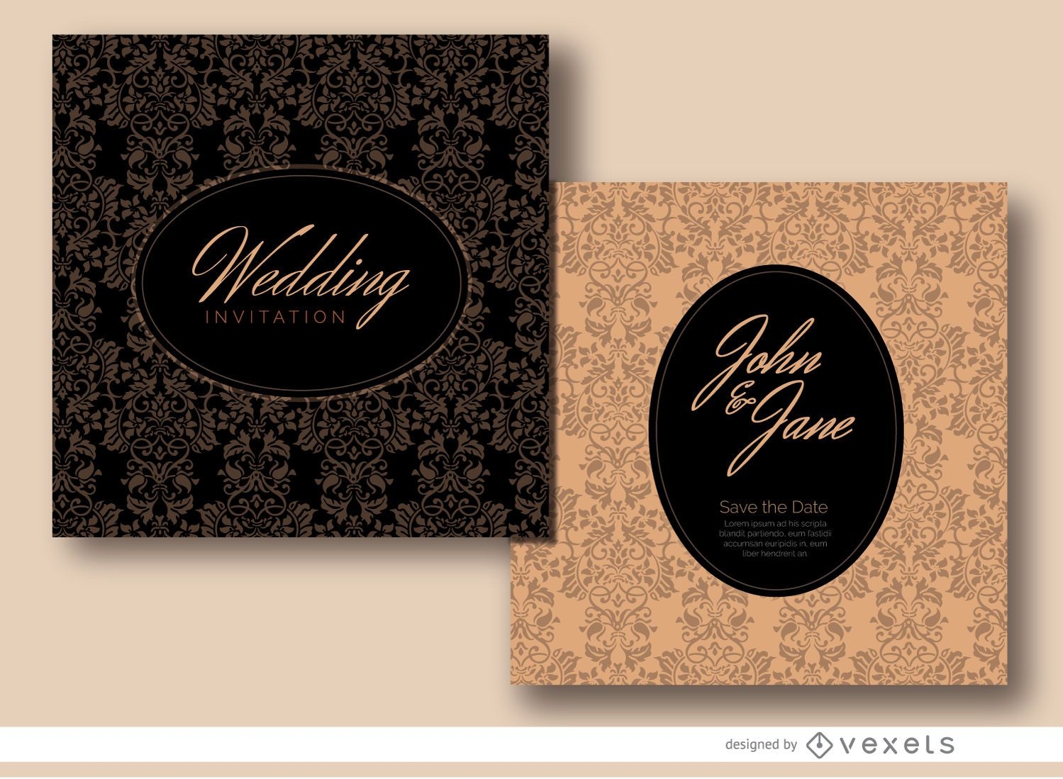 Floral oval wedding invitation