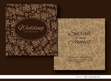 Diseño de invitación de boda floral marrón