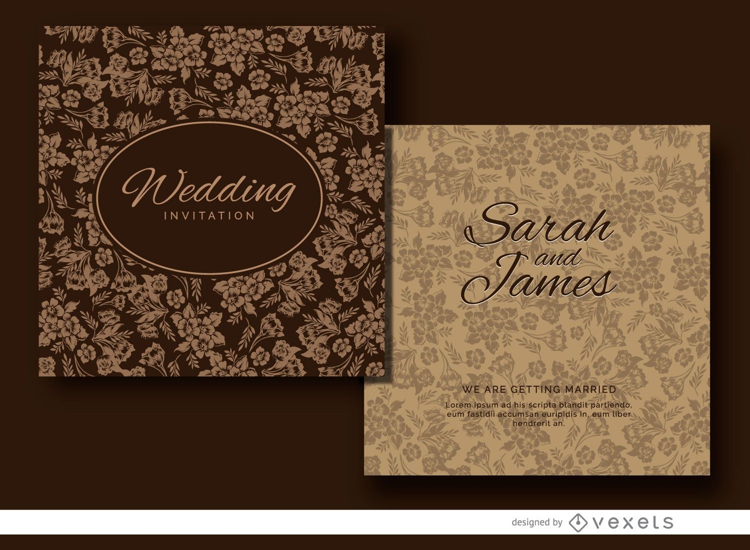 Brown floral wedding invitation design