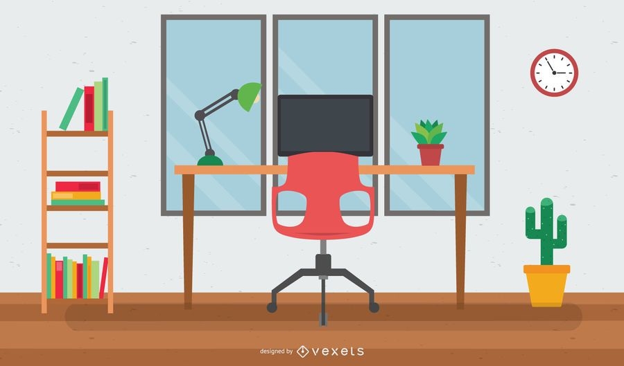 Flat Modern Interior Home Office - Vector Download