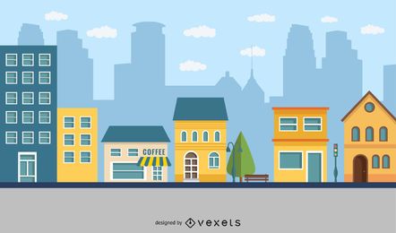 Flat Outdoor Cafes City Cartoon Flat Outdoor Cafes City Cartoon