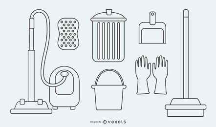 Desenho animado de utensílios de serviço de limpeza