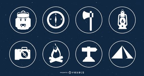 Círculos de conjunto de iconos de camping plana