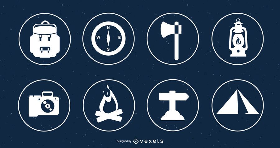 Círculos De Conjunto De Iconos De Camping Plana - Descargar Vector