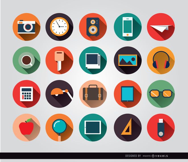 Desk objects circle icons Desk objects circle icons