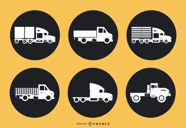 Ícones de círculo de caminhão basculante plano
