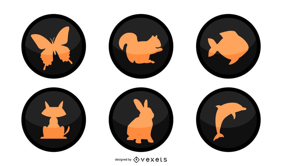 Silhouette Animals Black Botones Circulares Silhouette Animals Black Botones Circulares