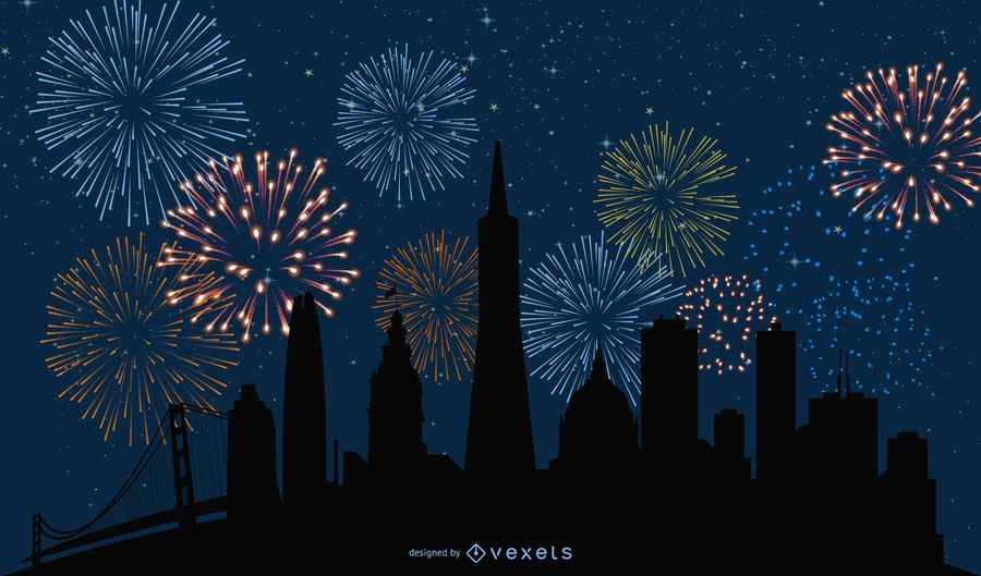 Paisaje urbano abstracto con fuegos artificiales Paisaje urbano abstracto con fuegos artificiales