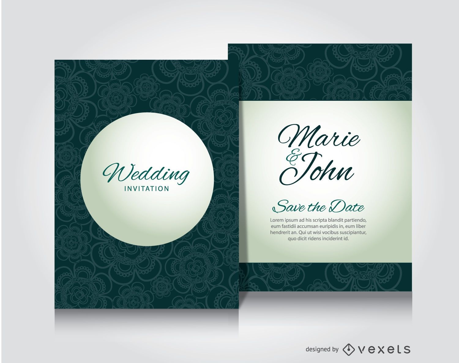 Green flowers wedding invitation