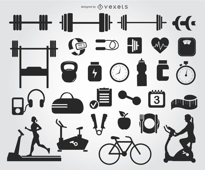 29 siluetas de iconos de gimnasio 29 siluetas de iconos de gimnasio