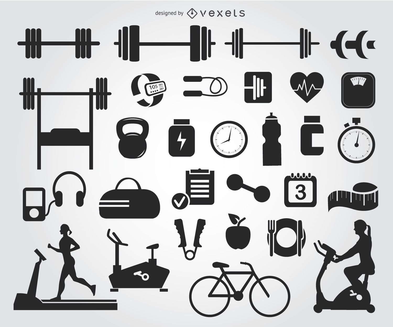 29 Silhouetten von Fitnessstudio-Symbolen